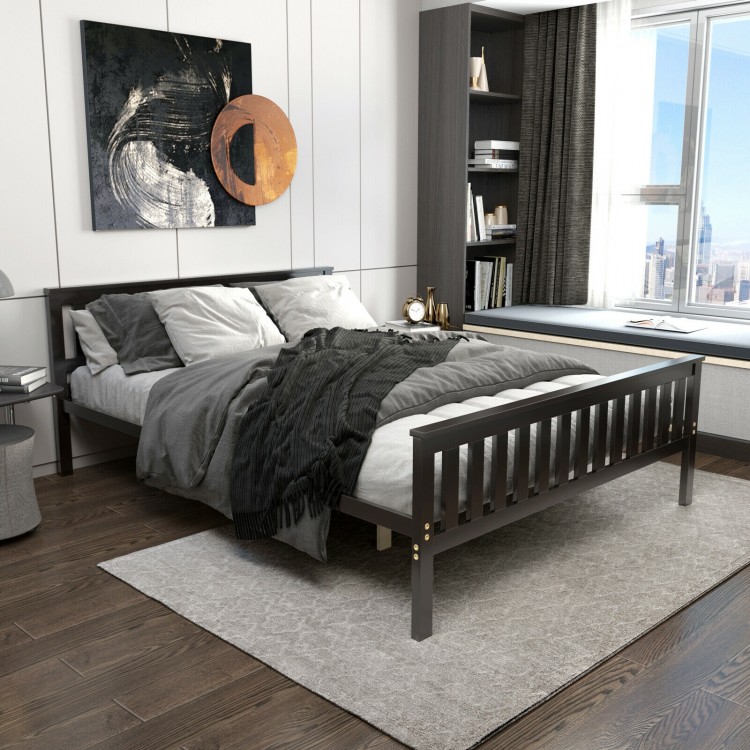 Queen wood platform bed with headboard, featuring solid wood frame and under-bed storage, ideal for modern bedrooms.