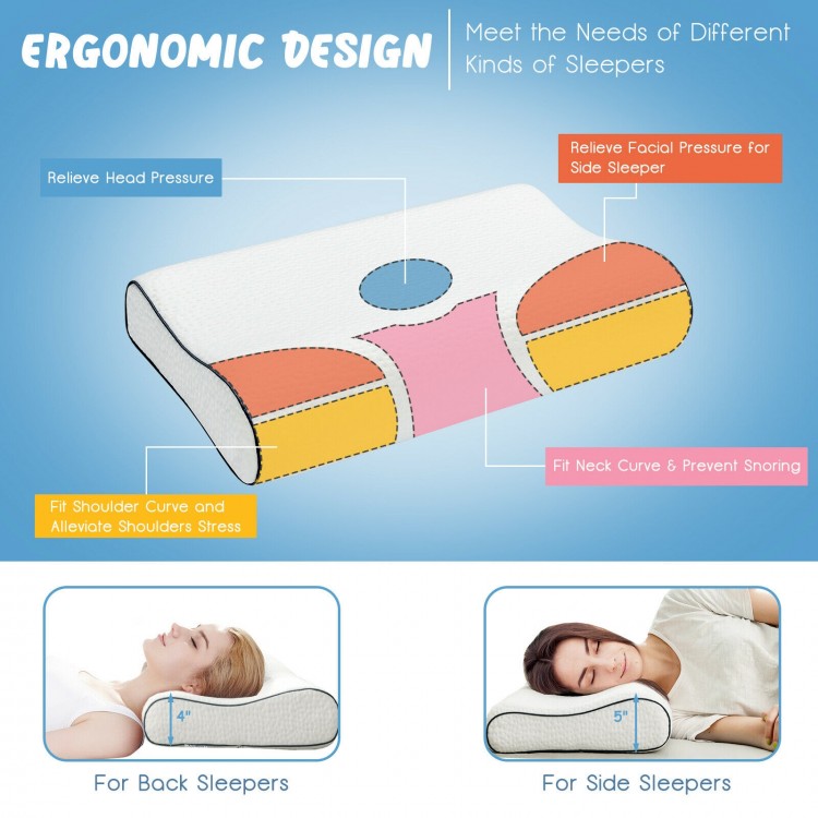 Ergonomic memory foam sleep pillow with contour design for neck support, ideal for back and side sleepers.