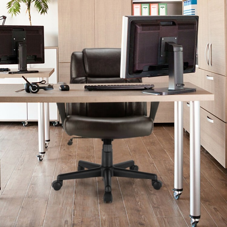 Adjustable leather executive office chair with armrests, 360° swivel, ergonomic design, ideal for home office use.