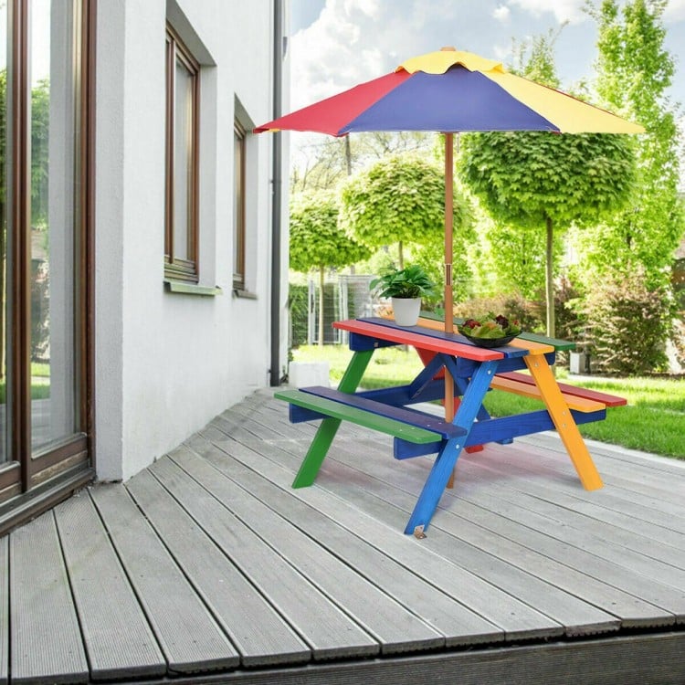 4 Seat Kids Picnic Table with UmbrellaCostway Gallery View 6 of 12