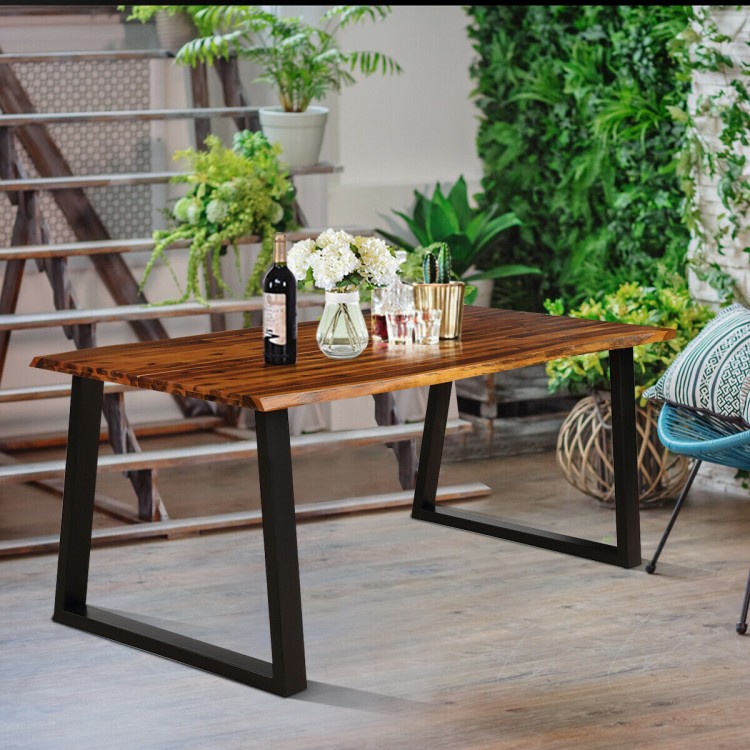 Rectangular acacia wood dining table showcasing a trapezium design, ideal for stylish outdoor dining in your patio.
