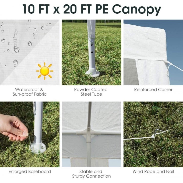 10 x 20 feet waterproof canopy tent featuring a powder-coated steel frame, ideal for outdoor events like weddings and.