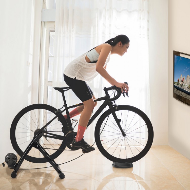 Indoor steel bicycle exercise stand with a pyramid structure, providing stability for various training levels and easy.