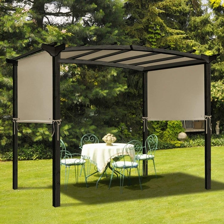 6.7 x 17 feet pergola replacement canopy cover in beige, providing shade and waterproof protection for outdoor spaces.