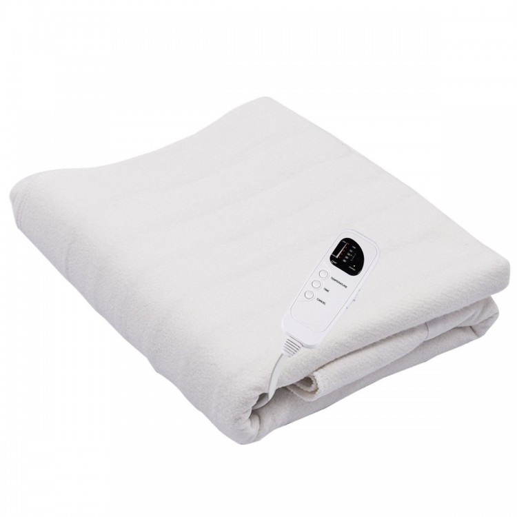 Digital auto overheat protection massage table warmer in white, featuring 5 heat settings and lightweight, easy-to-wash.