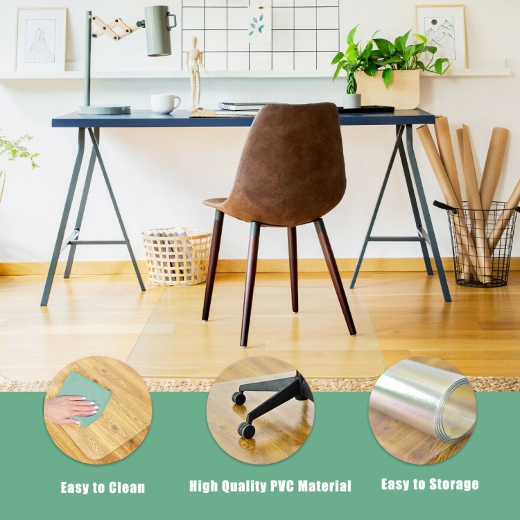 Transparent 47 x 47 inch PVC chair floor mat with non-slip side, ideal for protecting hardwood floors in home or office.
