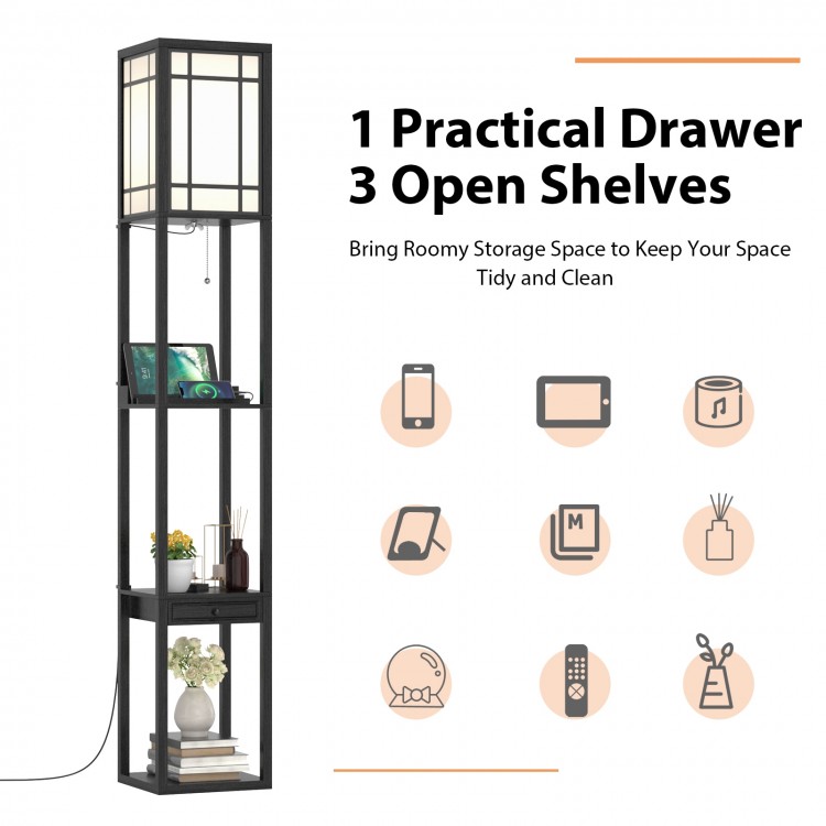 Modern Floor Lamp with Shelves and Drawer - Gallery View 8 of 11