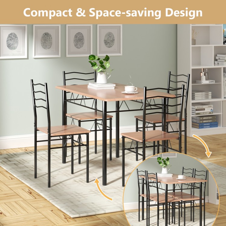 5 Pieces Wood Metal Dining Table Set with 4 Chairs - Costway