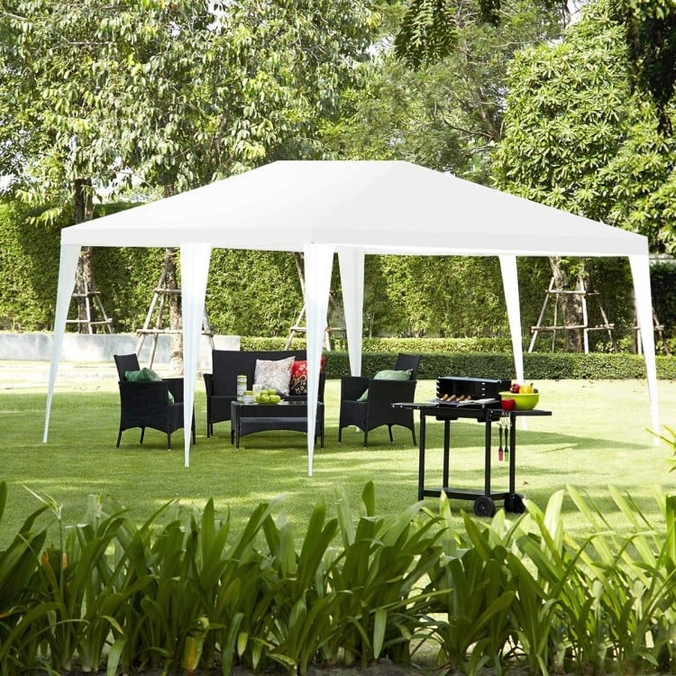 10x20 feet white canopy tent with 6 sidewalls, ideal for outdoor parties and events, featuring a sturdy steel frame.