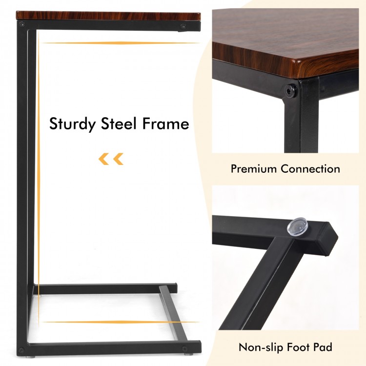 Sturdy steel frame side table with dark brown wood top, perfect as a laptop holder beside sofa or bed.
