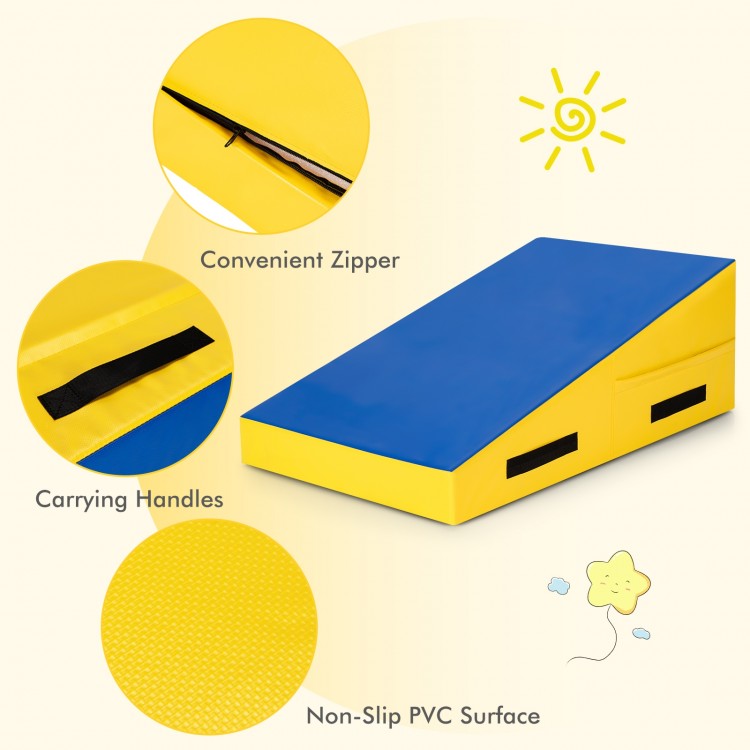 Incline wedge ramp gymnastics mat with non-slip PVC surface, convenient zipper, and carrying handles for versatile.