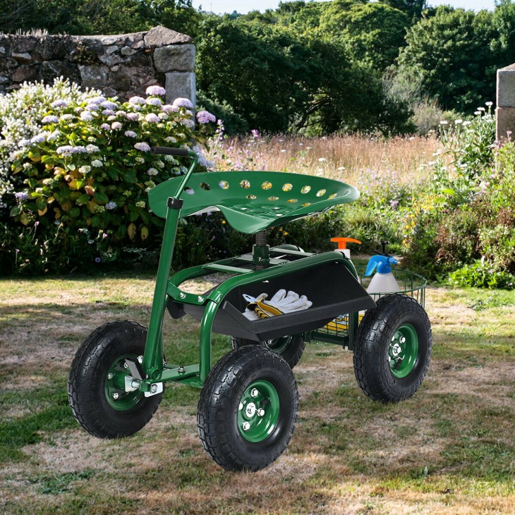 Extendable Handle Garden Cart Rolling Wagon Scooter | Costway