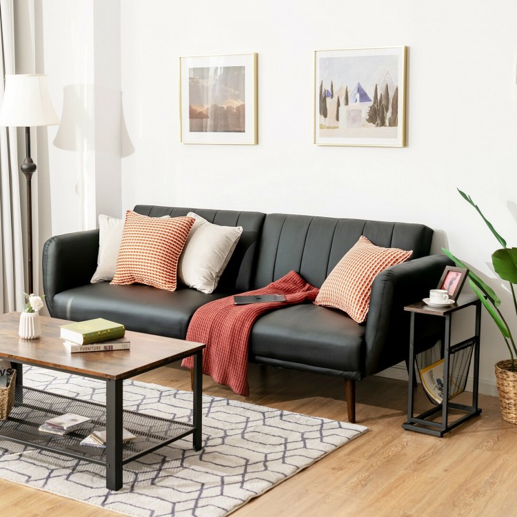 Black 3-seat convertible sofa bed with adjustable backrest, perfect for small apartments and versatile living spaces.