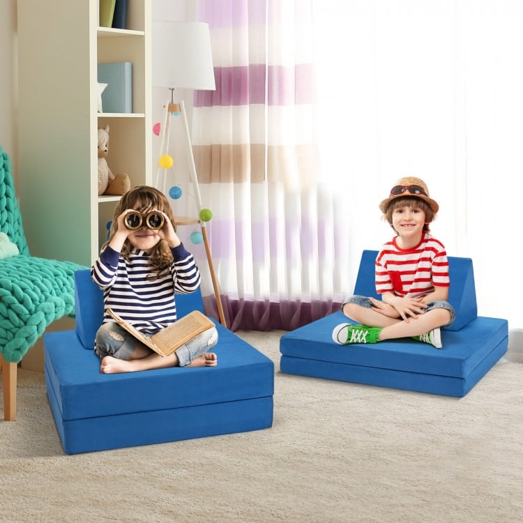 Blue folding mat from the 4-piece convertible kids couch set, designed for imaginative play and comfortable lounging.