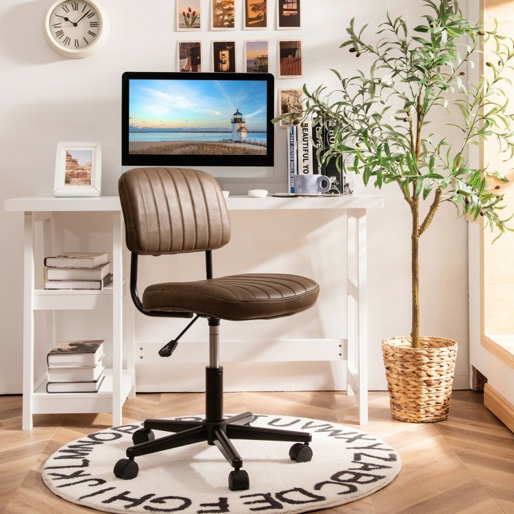 Brown PU leather adjustable office chair with backrest, featuring a minimalist design for study or office use.