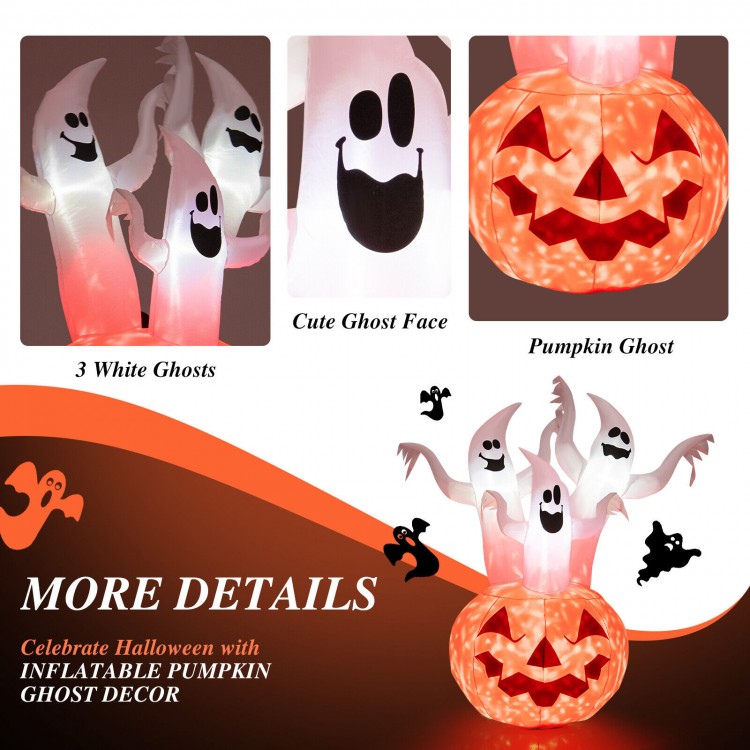 6 feet inflatable Halloween ghosts with pumpkin decor, featuring a rotating lamp for a spooky garden display.