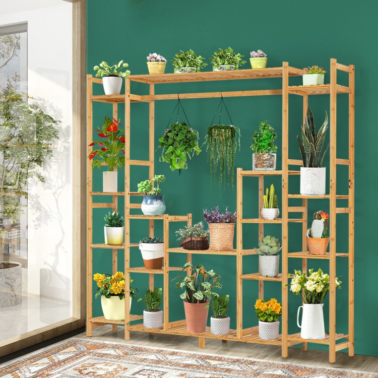 9-Tier Bamboo Plant Stand with Hanging Rack - Gallery View 1 of 12