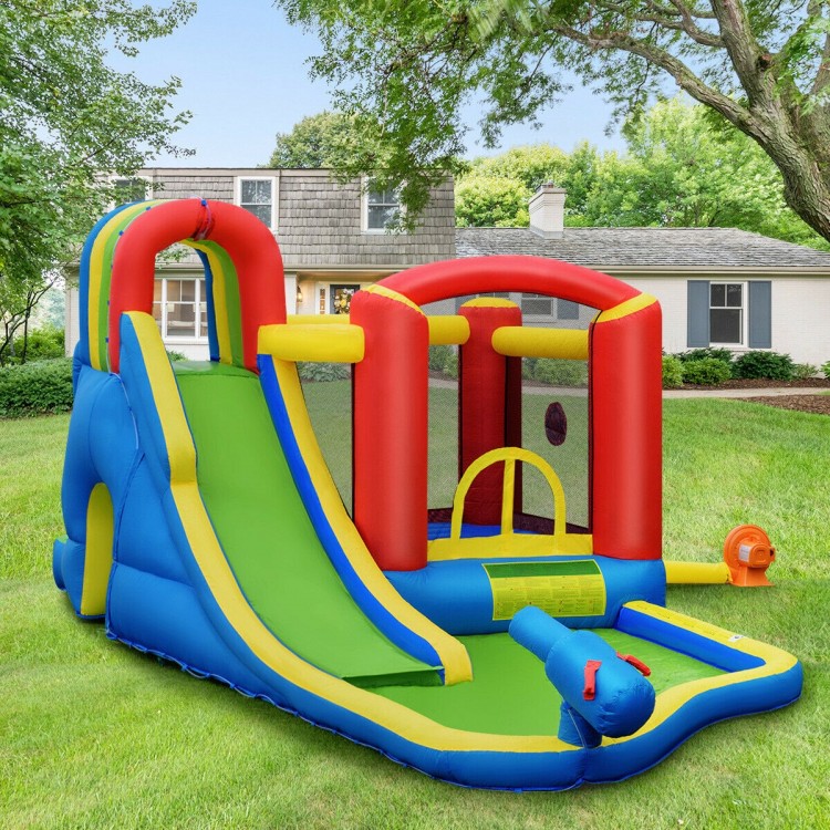 Inflatable kid bounce house with slide, trampoline, and water pool, made of puncture-resistant 420D oxford fabric for.