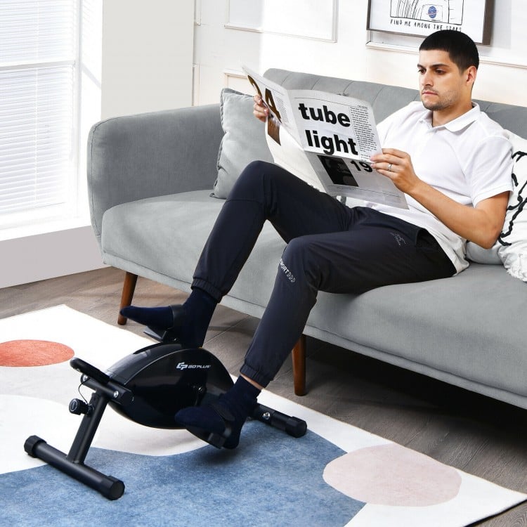 Portable under desk bike pedal exerciser with adjustable magnetic resistance for legs and arms, ideal for home office.