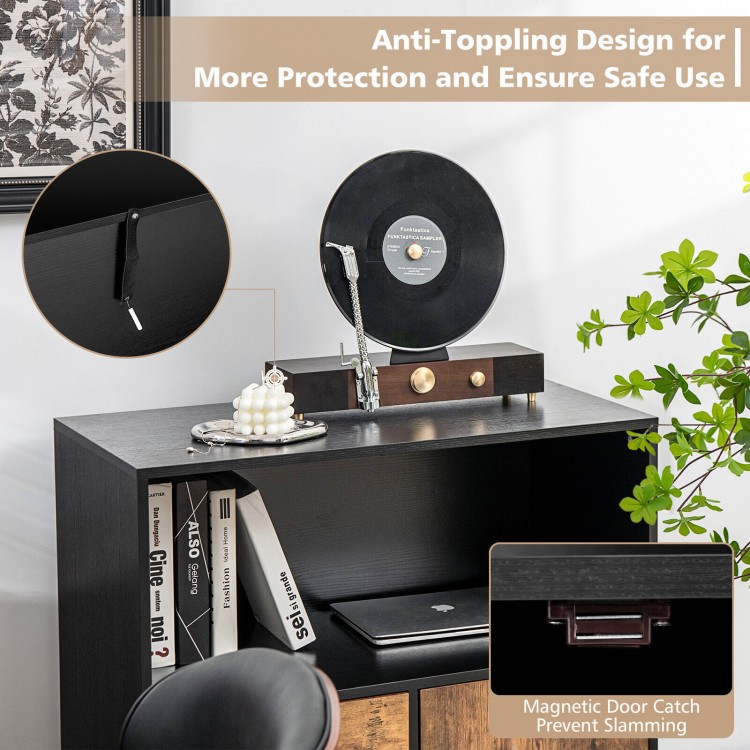 Kitchen storage buffet sideboard in black featuring anti-toppling design, 2 drawers, and spacious cabinet top for.