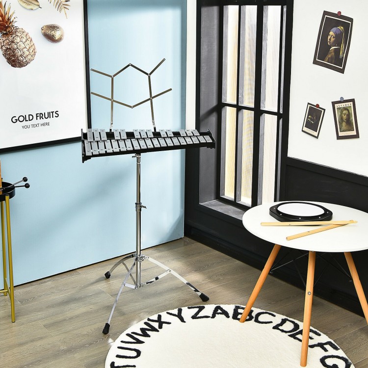 32-note glockenspiel xylophone with adjustable stand, showcasing a stylish design for versatile indoor and outdoor use.