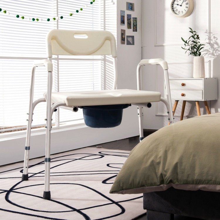 Adjustable 3-in-1 bedside commode chair with removable backrest and sturdy steel frame, ideal for elderly or disabled.