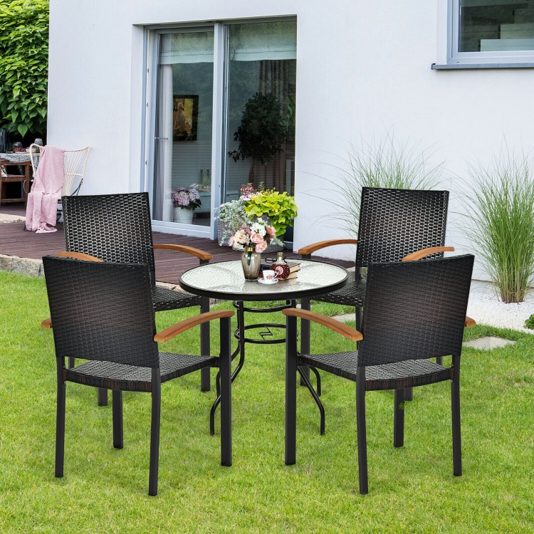 Set of 4 outdoor patio wicker dining chairs with ergonomic armrests, featuring a powder-coated steel frame for.