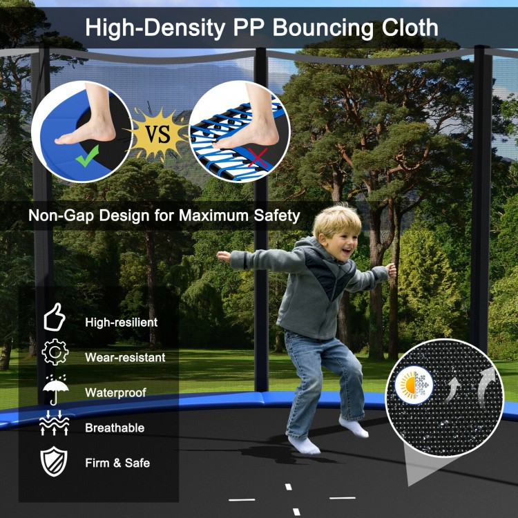 8 ft outdoor trampoline with safety net, high-resilience PP jumping mat, and sturdy galvanized steel frame for safe.