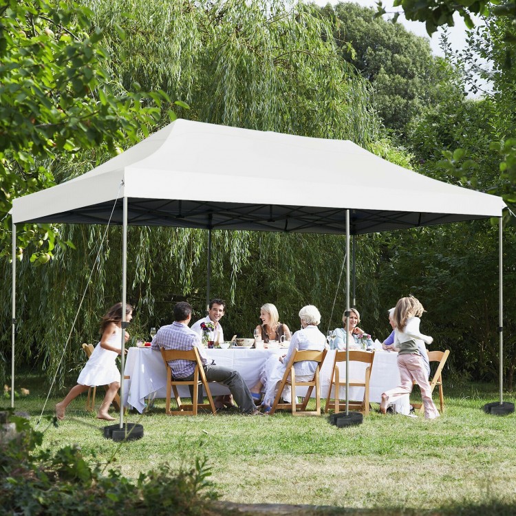 Set of 6 canopy weights, 30lbs each, made of weather-resistant PE for securing tents and canopies at outdoor events.