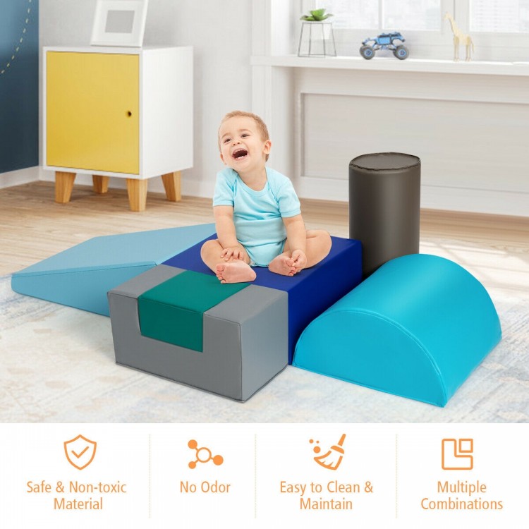 Colorful 6-piece indoor play set for toddlers, featuring soft blocks for crawling and climbing, safe and easy to clean.