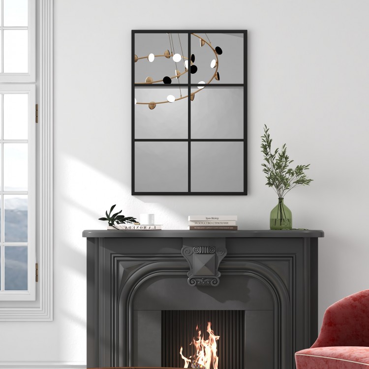 3-layered decorative wall mirror with a rustproof black metal frame, ideal for modern living room decor.
