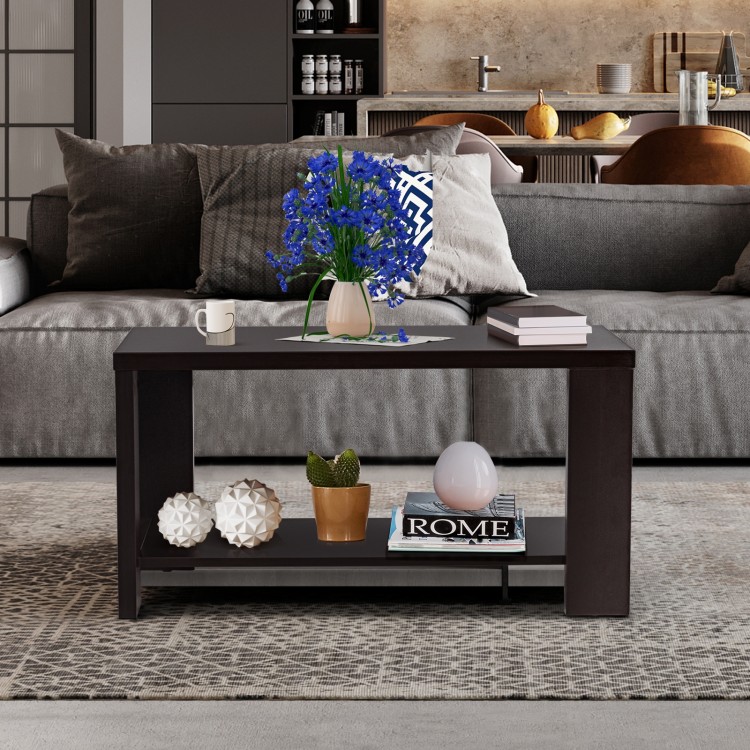 Rectangular cocktail coffee table with an open shelf, crafted from engineered wood, ideal for stylish storage in any.
