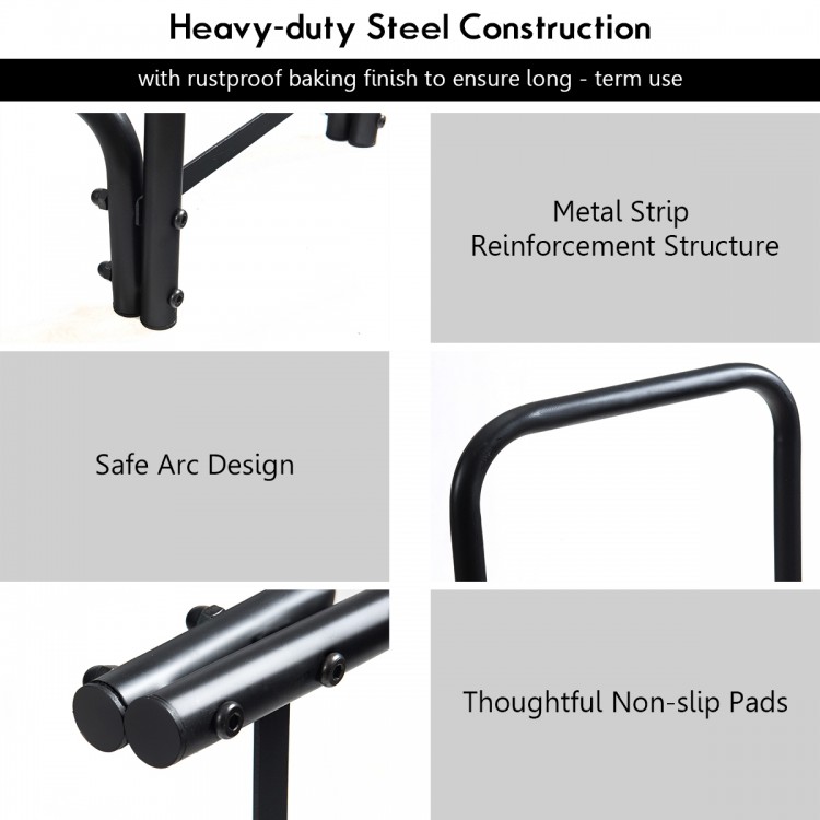 Close-up of the heavy-duty steel construction of the 8 feet outdoor firewood log rack with non-slip pads for stability.