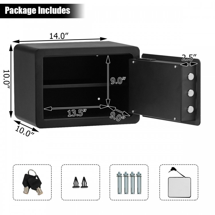 2-layer security safe deposit box in black steel with inner LED light, ideal for storing jewelry and important.