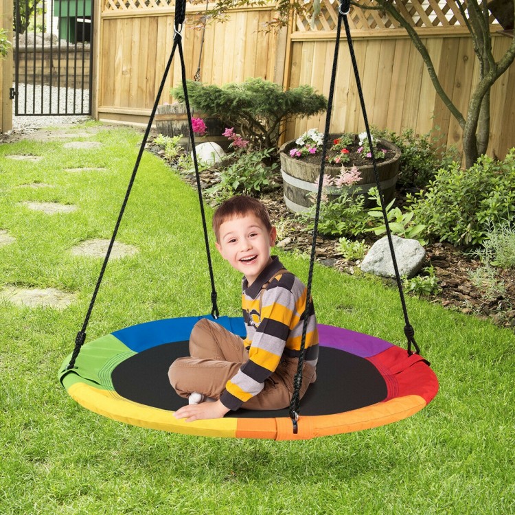Colorful 40-inch flying saucer tree swing for kids, made of durable 600D oxford fabric, perfect for outdoor playtime.