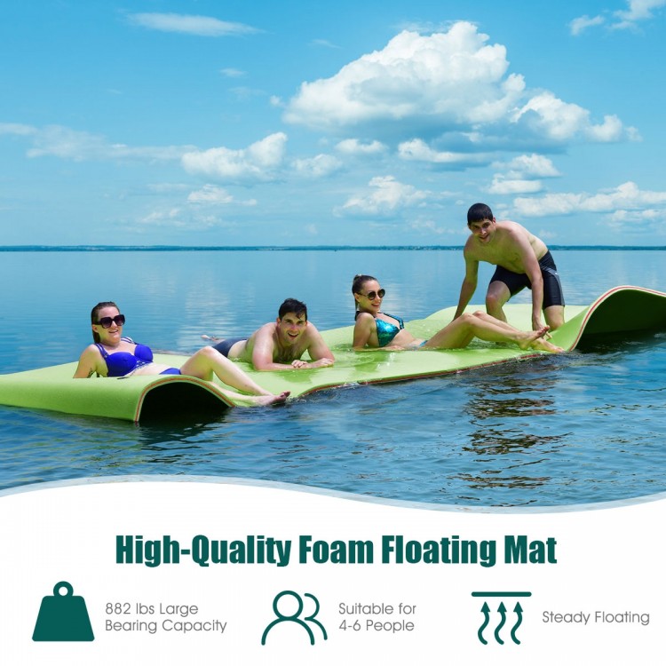 Floating water mat for 4-6 people, made of high-quality XPE foam, ideal for relaxing on lakes and beaches.