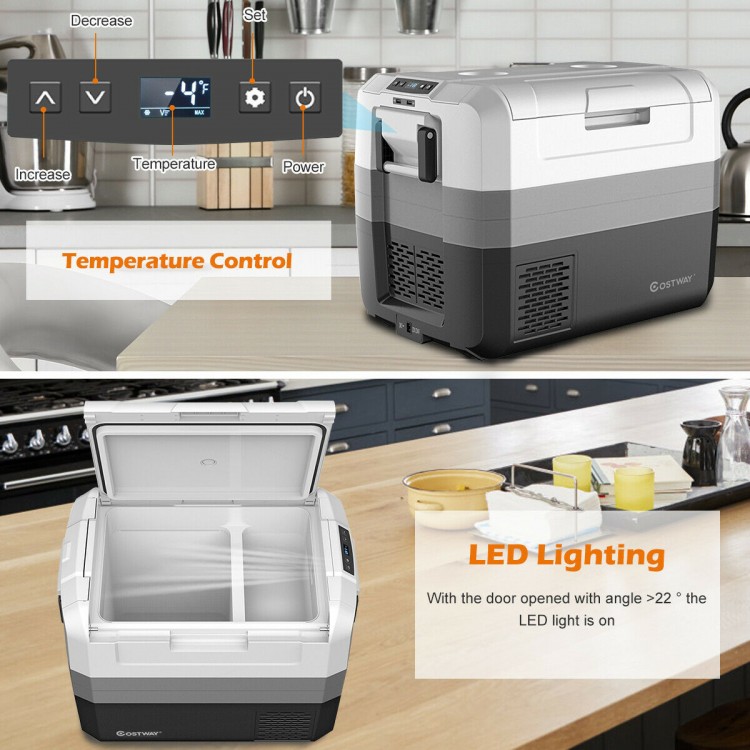 Portable 58 Quart Electric Camping Car Cooler with dual-zone design, LED lighting, and easy temperature control for.
