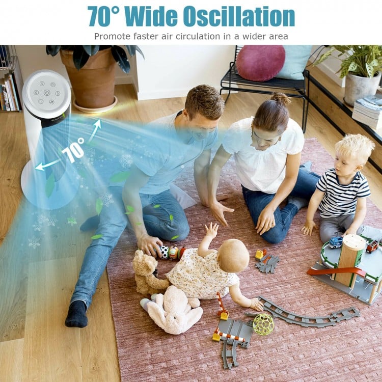 41-inch evaporative air cooler with 70° wide oscillation, 3 speeds, and multifunctional design for comfortable cooling.