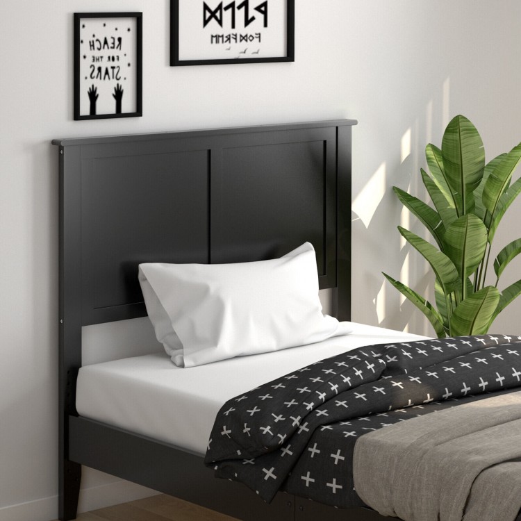 Black solid wood flat panel headboard for twin-size bed, showcasing elegant design and sturdy construction for modern.