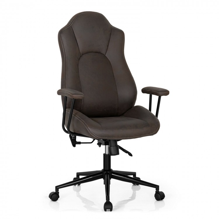 High adjustable back executive office chair in brown with ergonomic design, padded armrests, and 360° swivel for.
