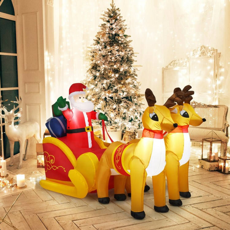 Inflatable Santa with double deer and sled, 7.5 feet tall, waterproof fabric, perfect for Christmas yard decoration.