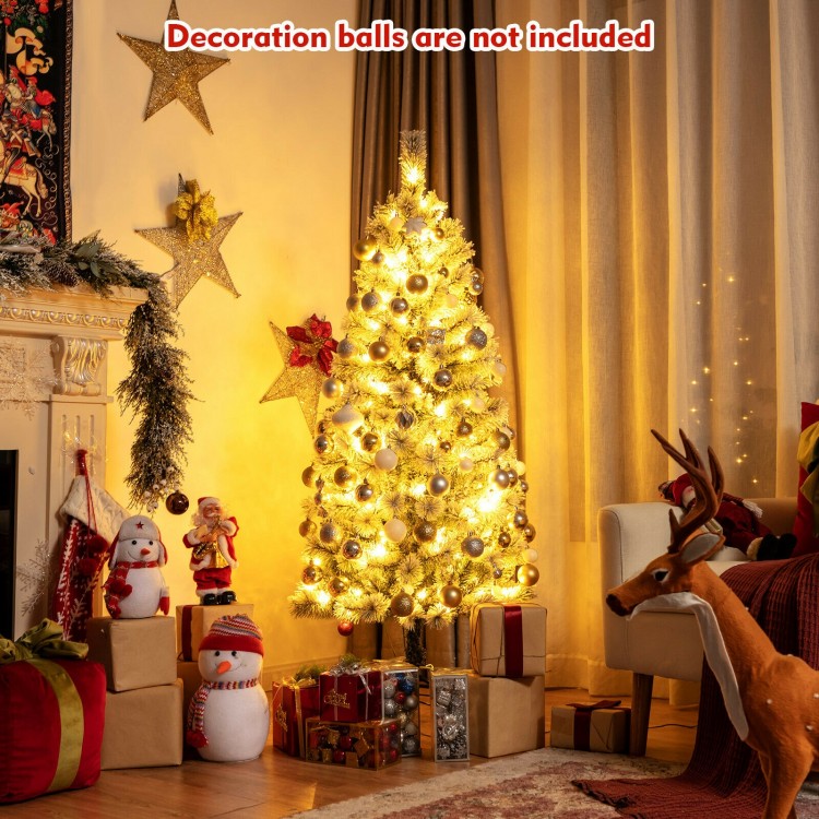 5 feet pre-lit Christmas tree with snow flocked branches and 140 LED lights, perfect for festive holiday decor.