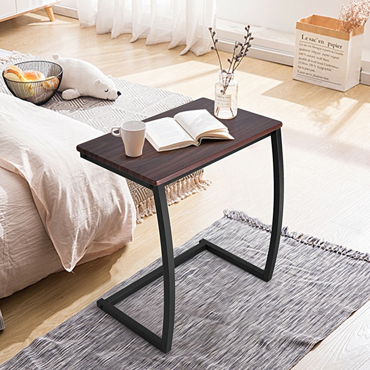 C-shaped steel frame side table with waterproof MDF top, perfect for compact spaces near a sofa or bed.