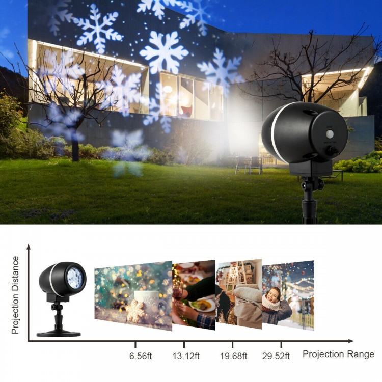 Outdoor waterproof Christmas snowflake LED projector with remote control, projecting realistic snow scenes up to 33 ft.
