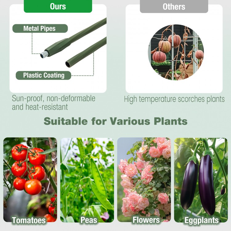 60-inch adjustable plant support trellis made of metal with plastic coating, ideal for tomatoes, peas, and flowers.