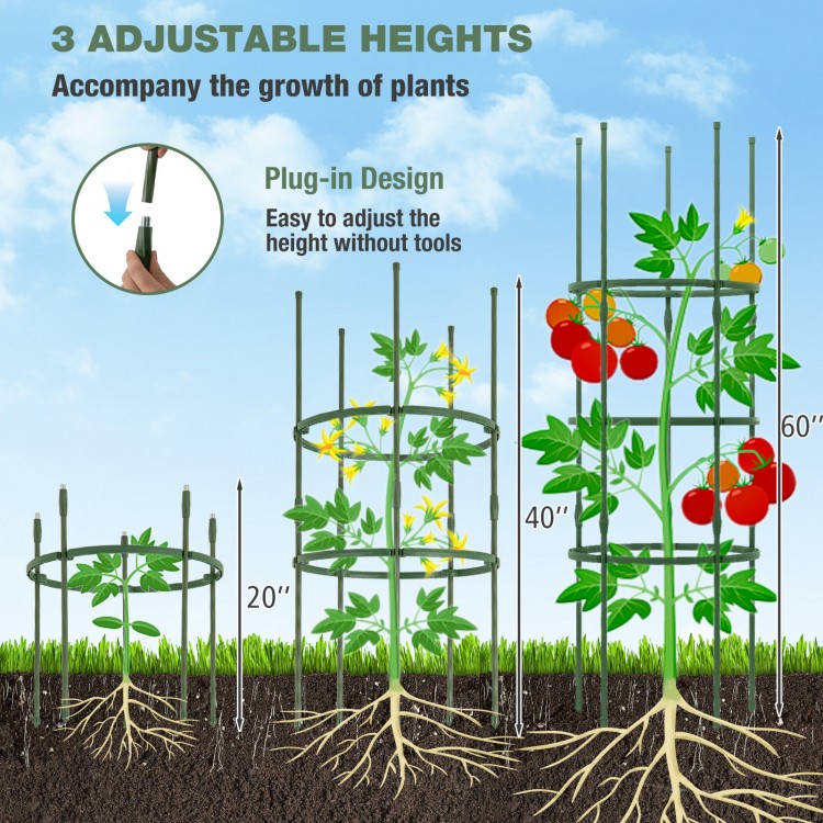 Adjustable 60-inch plant support trellis with three heights, ideal for climbing plants in gardens or pots.