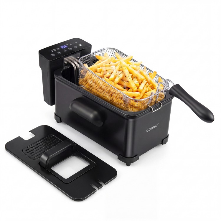 Electric deep fryer with LED touch screen, 3.2 QT capacity, and enamel oil tank for easy frying and cleanup.