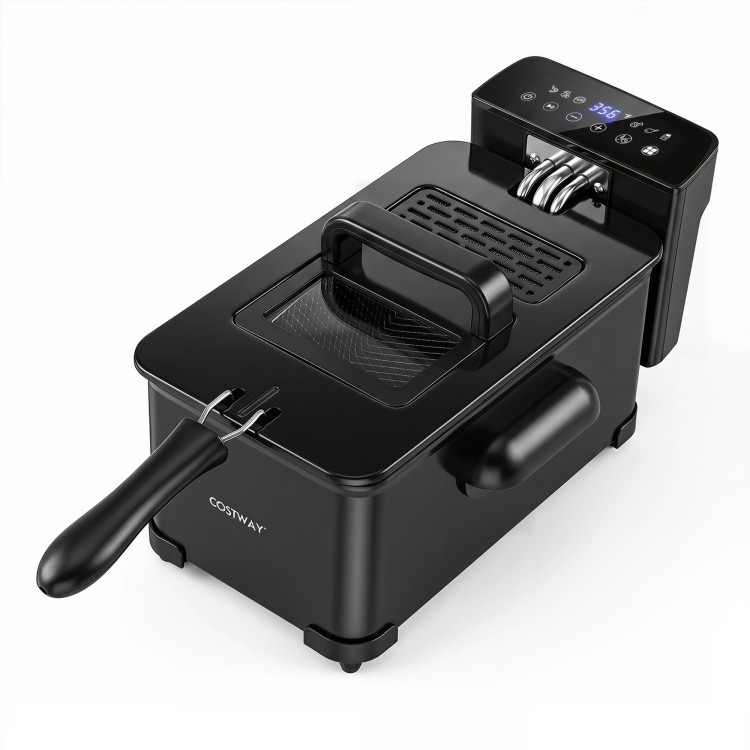 Electric deep fryer with LED touch screen, 3.2 QT capacity, and enamel oil tank for safe, efficient frying.