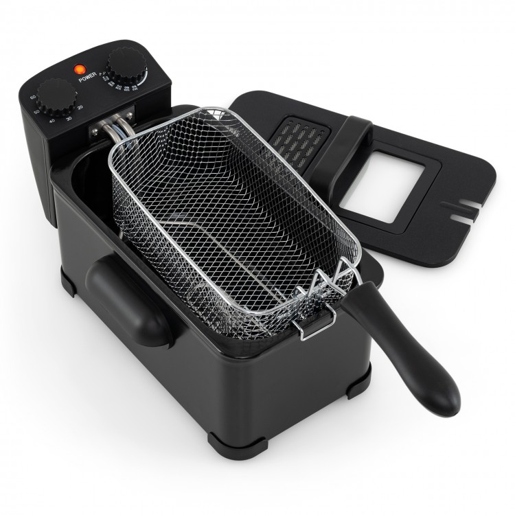 Electric stainless steel deep fryer with a 3.2 qt capacity, adjustable temperature, and removable basket for easy.