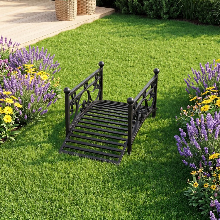 Garden metal bridge with dual patterned side rails, 3.3 ft long, featuring a reinforced arched frame for outdoor.